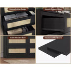 Dresser for Bedroom, Rattan 9 Drawer Dresser for Closet, Double Wood Dressers & Chest of Drawers