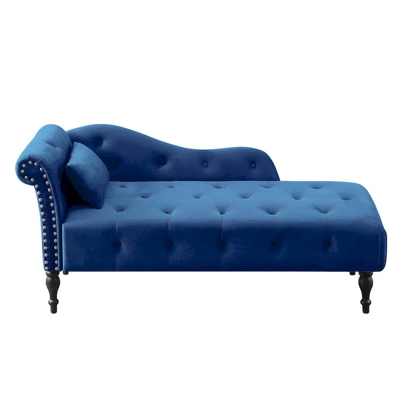 Modern 60.6  Velvet Upholstered Buttons Tufted Chaise Lounge Chair with Solid Wood Legs and Nailheads