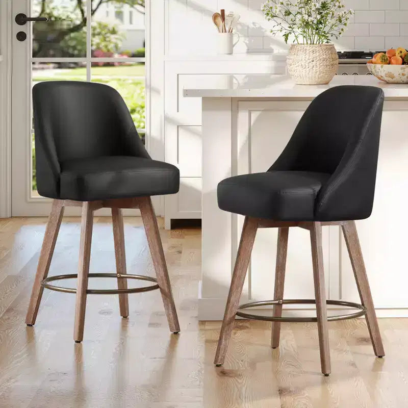Bekrvio 26 Counter Height Swivel Bar Stools Set of 4 Backs and Wood Legs,Linen Fabric/PU Leather Upholstered Barstools for Kitchen Island
