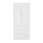 19 Modern Double-door Armoire with 3 Drawers and 1 Hanging Rod for Bedroom