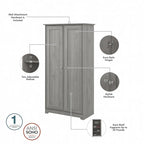 Cabot Espresso Oak Tall Storage Cabinet with Doors - 31.38L x 16.30W x 61.14H