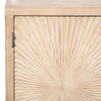 Isabelle 79-inch Pine Light Wash 4-Door Sideboard with Hand Carved Burst Pattern Door Fronts