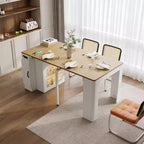 Whisen Extendable Dining Table, Mobile Rolling Island Table with 3 Removable Middle Leaves, Storage Cabinet