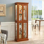 Display Cabinet, Curio Cabinet with 6 Adjustable Shelves and Tempered Glass Doors, Tall Cabinet for Living Room, Bedroom