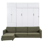 Queen Size Murphy Bed with Sofa and Cabinet, Wooden Queen Cabinet Bed Wall Bed with Shelves, Folding Wall Chest Bed for Guest Room Office