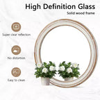 MAYEERTY 24 inches Wooden Farmhouse Round Wall Mirror for Bathroom Vanity Bedroom Living Room Kitchen Office