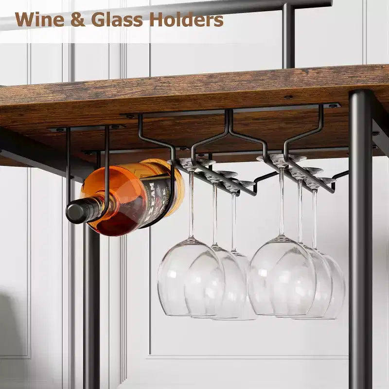 Bar Carts with 4-Tiers Storage ShelvesMobile Bar Seving Carts On Wheels with Wine Rack and Glass Holder for Kitchen, Dining Room, Living Room