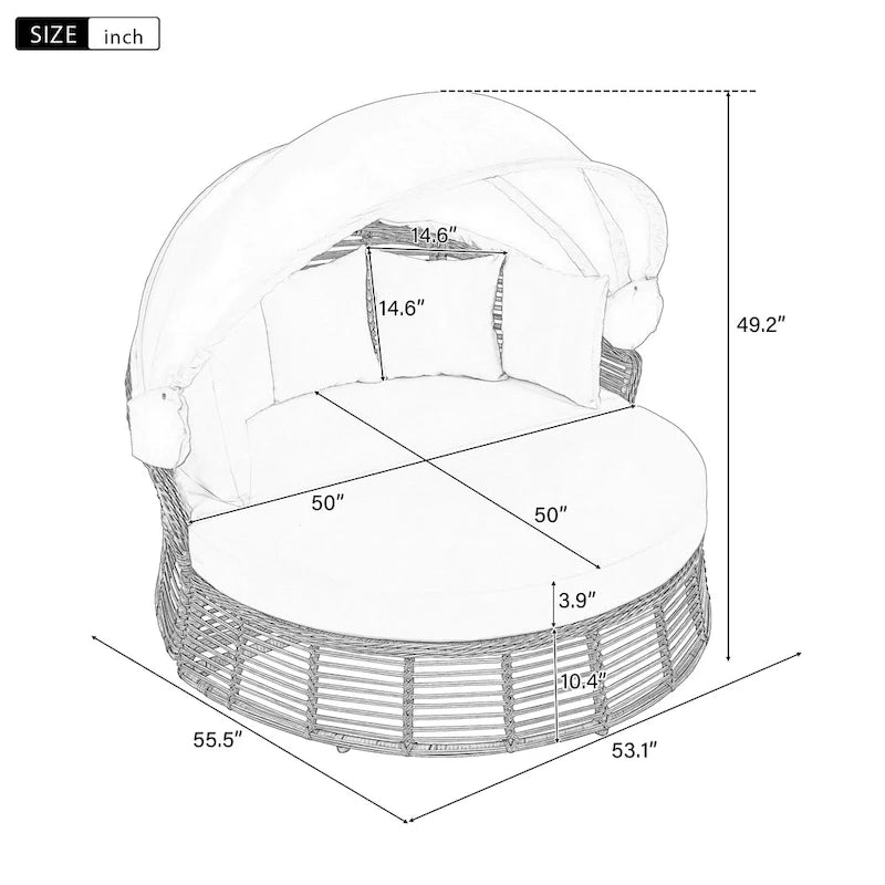 Outdoor Rattan Round Daybed with Canopy & Removable Cushions