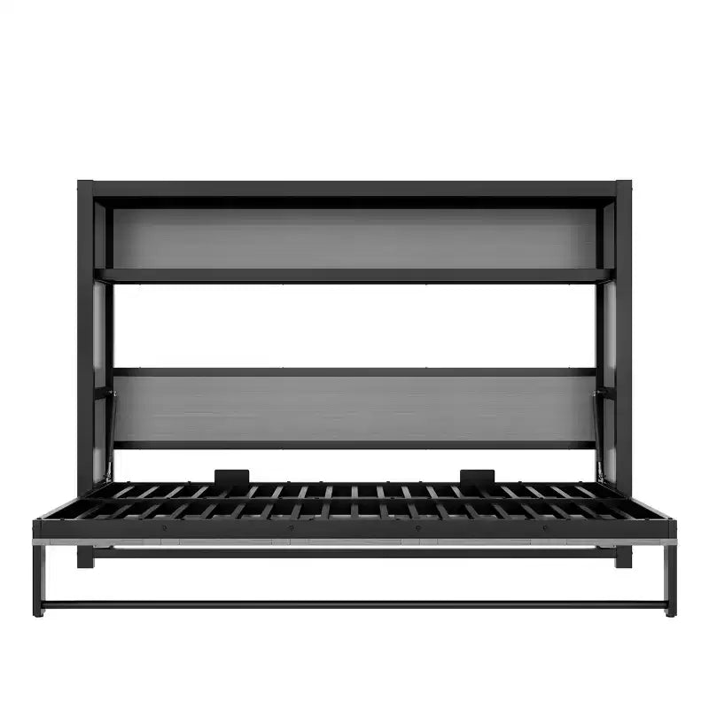 Twin Size Murphy Bed with Shelves, Metal Wall Bed with Foldable Design for Small Space