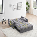 Velvet Convertible 55 2-Seater Sleeper Sofa with Pull-Out Bed, Adjustable Recline, Side Pockets, and Phone Holder