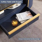Modern Luxury Fluted Coffee Table, Center Table with Faux Marble Top