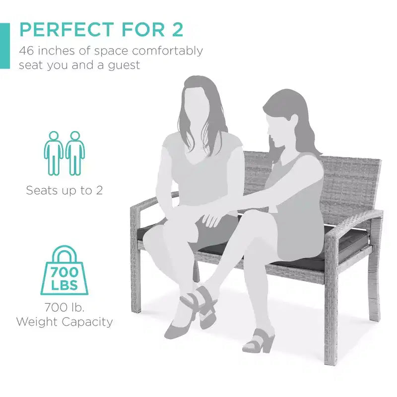 Best Choice Products 2-Person Outdoor Wicker Bench Garden Patio Porch Furniture w/ 700lb Capacity, Cushion