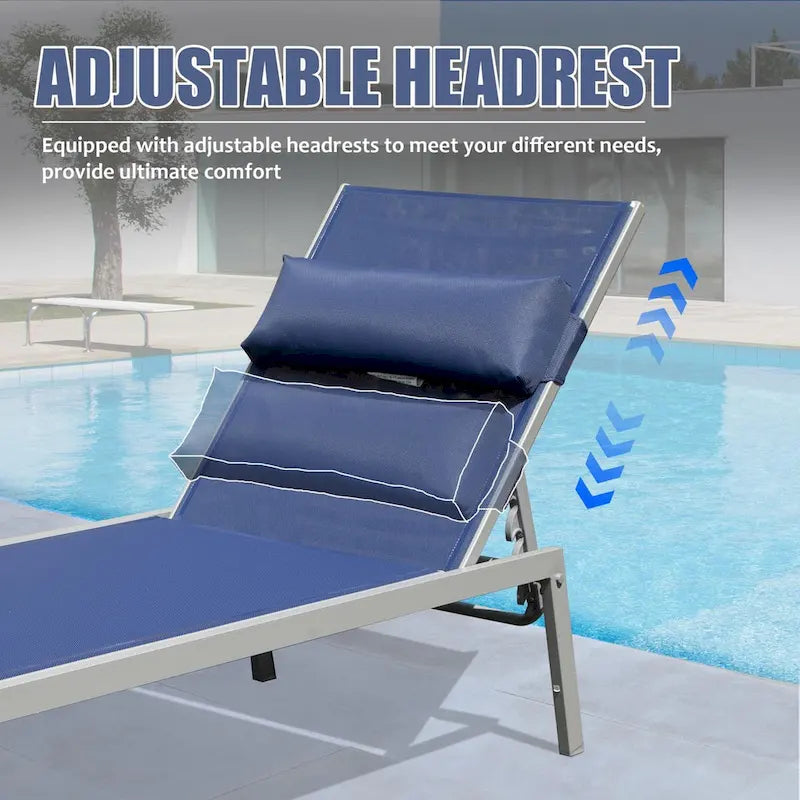 Patio Chaise Lounge Set of 3, Aluminum Pool Lounge Chairs with Side Table, Outdoor Adjustable Recliner All Weather