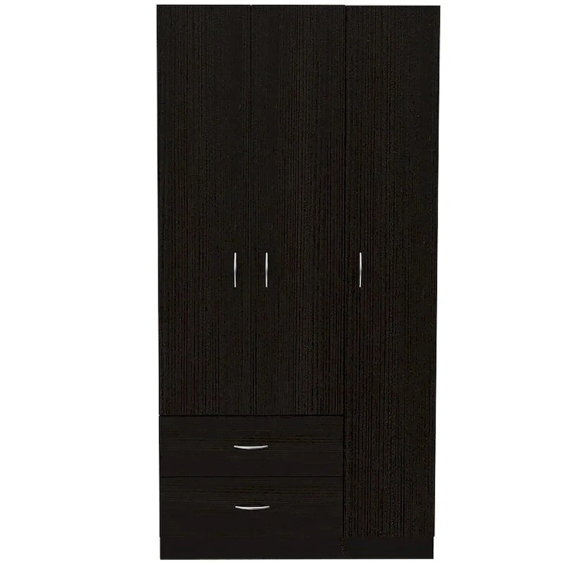 FM Furniture Eureka 3 Door Armoire with 2 Drawers, Inner Shelves, and Rod