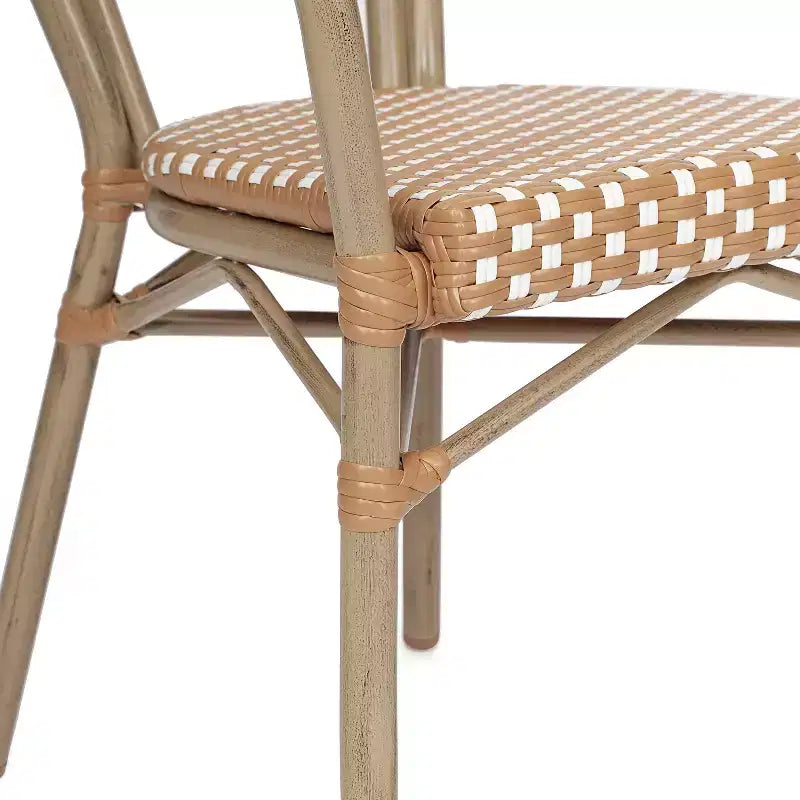 Flash Furniture 4 Pack Lourdes Indoor/Outdoor Commercial Thonet Bistro Stacking Chair with Arms, PE Rattan and Aluminum Frame