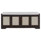 47 Rustic Rattan Entryway Bench with Storage, Shoe Bench Entryway with Removable Cushion for Hallway or Living Room-Panipeachy
