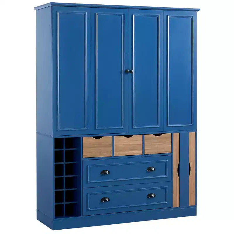 Whisen 71 Tall Freestanding Kitchen Pantry, Large Dining Storage Cabinet Cupboard Sideboards With 4 Foldable Doors, Shelves, Wine Racks