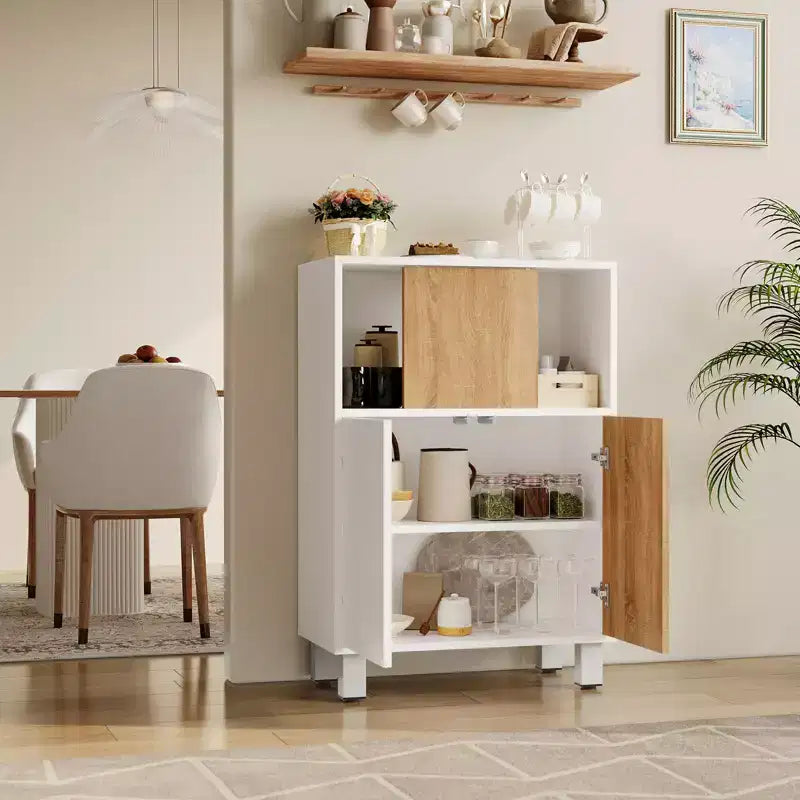 CuisinSmart Wooden Storage Cabinet, Sideboard Buffet Cabinet with Sliding Doors & Adjustable Shelves, Bathroom Display Cabinets, White