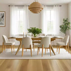 7-Piece Dining Table Set, 78-96 Extendable Trestle Base Table with Upholstered Chairs Featuring Solid Wood Legs-Panipeachy