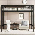 Metal Loft Bed, Space-Saving Loft Bed Frame with Dual Ladders & Guardrails, Black - ModernLuxe