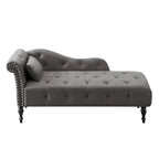 Modern 60.6  Velvet Upholstered Buttons Tufted Chaise Lounge Chair with Solid Wood Legs and Nailheads
