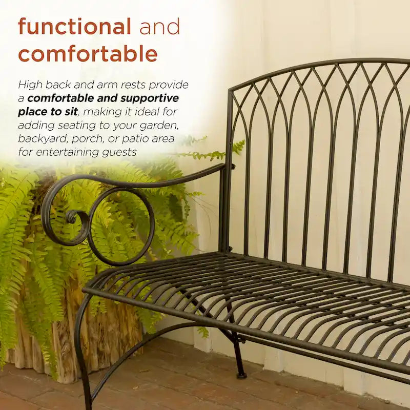 Alpine Corporation 44L Indoor/Outdoor 2-Person Classic Metal Garden Bench
