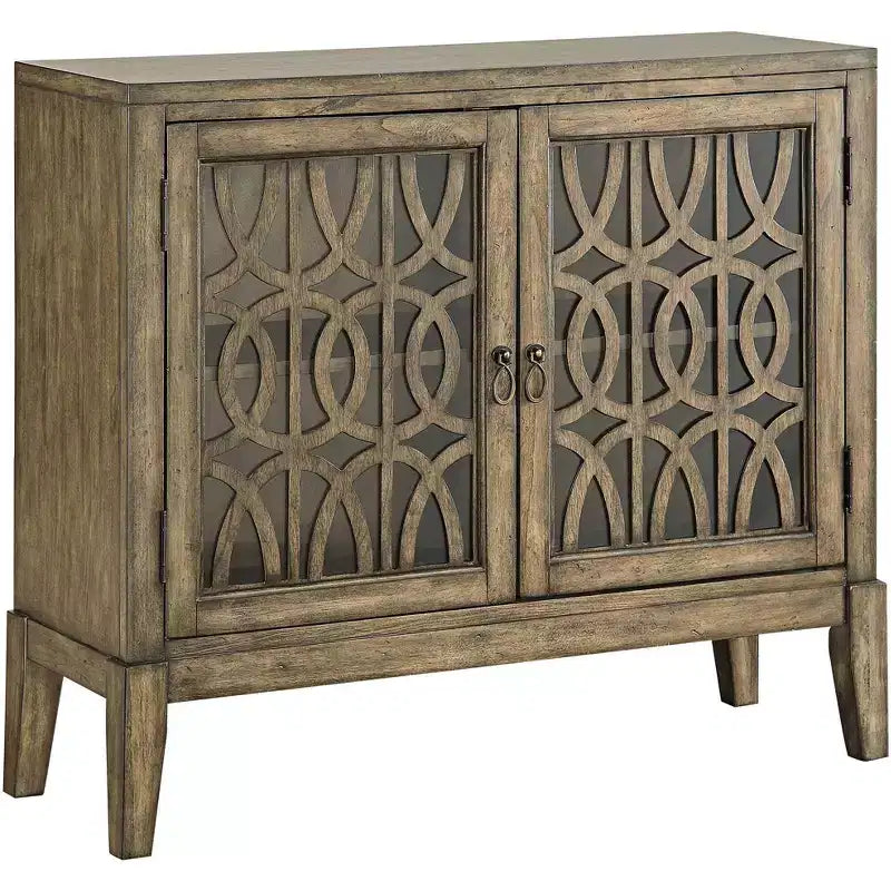 40 Wide Glass Door Accent Cabinet with Adjustable Shelf, Distressed Parchment Finish