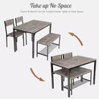 Costway 4pcs Dining Table Set Rustic Desk 2 Chairs & Bench w/ Storage Rack
