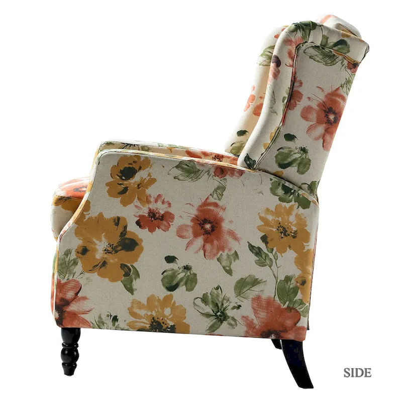 Mid-Century Modern Manual Pushback Recliner with Wingback Design
