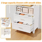 JVNOXK 71 inchTall Metal Wardrobe Cabinet with 2 Drawers and Hanging Rod, 2 Doors Wardrobe Closet with Shelf for Bedroom, White