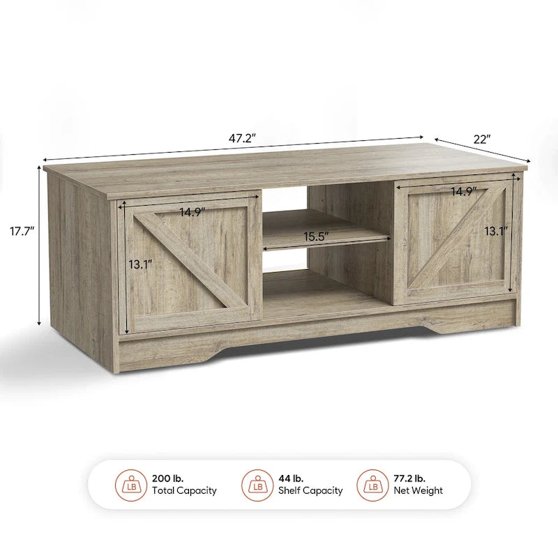 47 Rustic Farmhouse Coffee Table with Storage & Sliding Doors