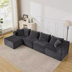 107/ 137 Modular Sectional Cloud Couch,Deep Seat Boneless Couch,Convertible Comfy Floor Sofas with Ottomans and Memory Foam