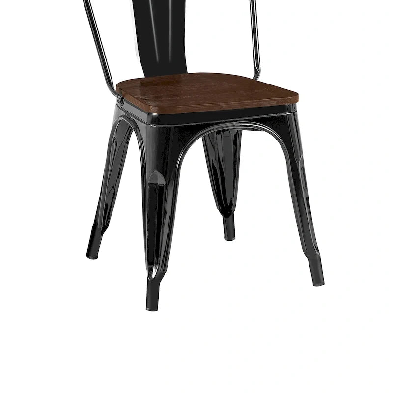 Wooden Seat Industrial Metal Stackable Dining Chair Set