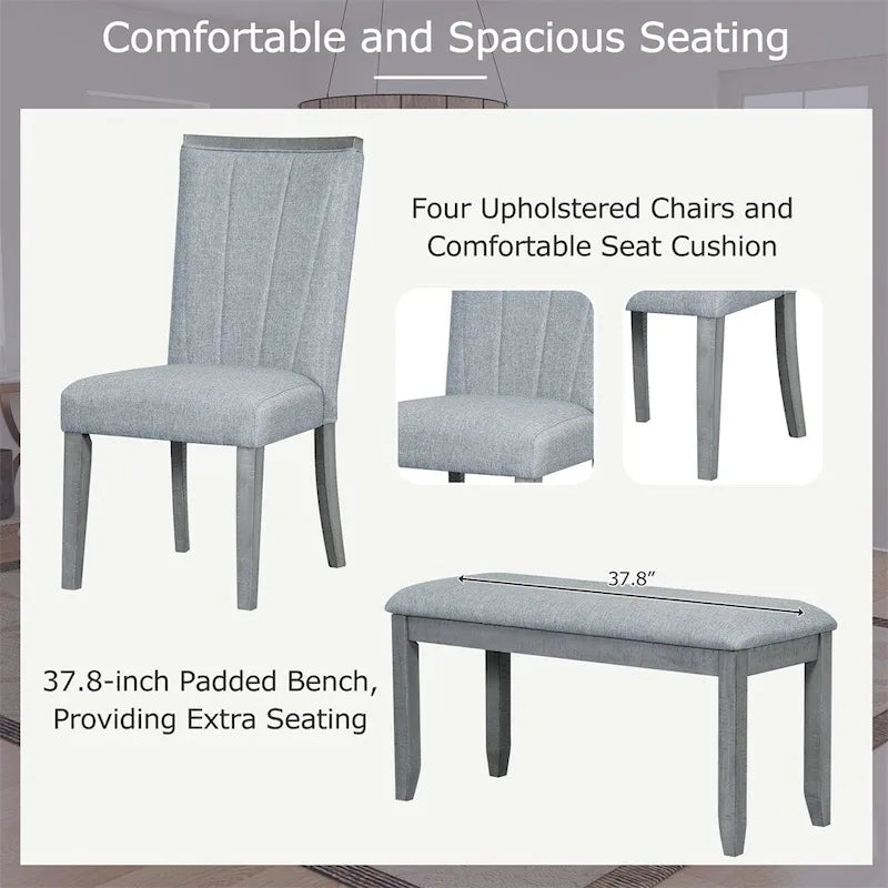 Contemporary 6-Piece 78inch Extendable Pedestal Dining Table Set
