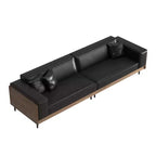 98.42 Contemporary Leather Sofa Couch with Solid Wood Frame, Metal Legs and 3 Accent Pillows