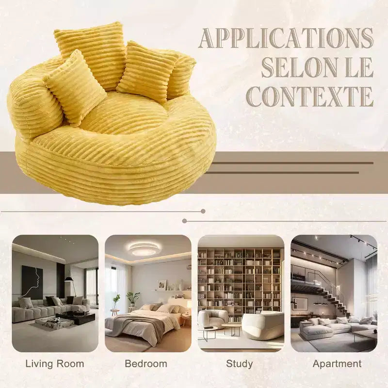Bean Bag Sofa for Adults Kids, Oversized Corduroy Bean Bag Chair with 3 Pillows & Armrest for Living Room Bedroom - ModernLuxe