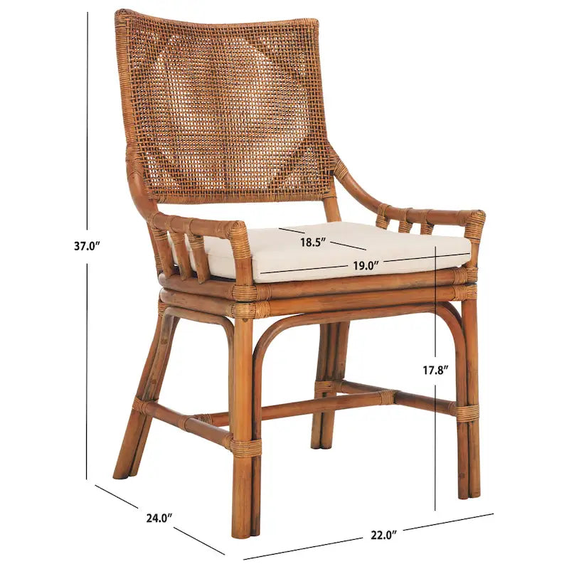 Coastal Rattan Cushion Chair 22 W x 24 L x 37 H 22W x 24D x 37H