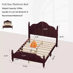 Vintage Queen Platform Bed Frame - Solid Pine, MDF Headboard, No Box Spring Needed