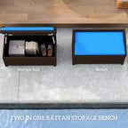 Outdoor Wicker Storage Bench with Storage & Cushion