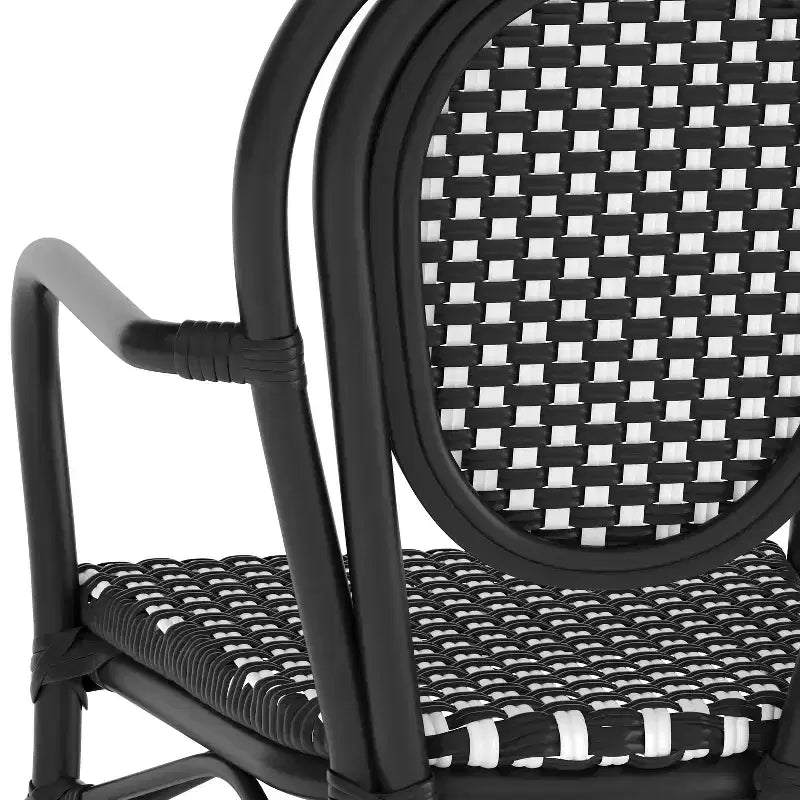 Flash Furniture 4 Pack Lourdes Indoor/Outdoor Commercial Thonet Bistro Stacking Chair with Arms, PE Rattan and Aluminum Frame