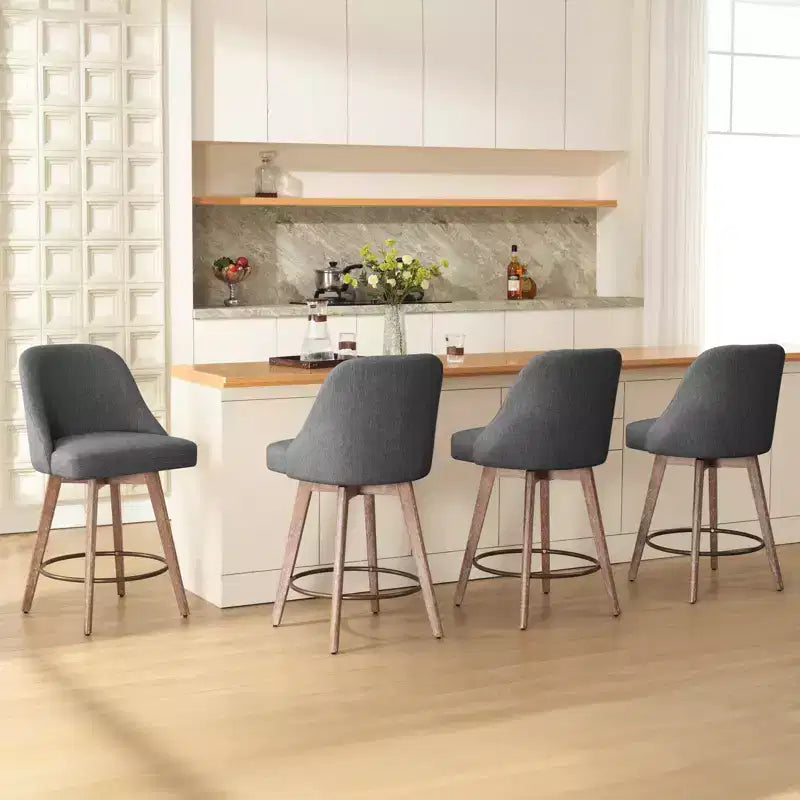 Bekrvio 26 Counter Height Swivel Bar Stools Set of 4 Backs and Wood Legs,Linen Fabric/PU Leather Upholstered Barstools for Kitchen Island