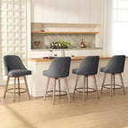 Bekrvio 26 Counter Height Swivel Bar Stools Set of 4 Backs and Wood Legs,Linen Fabric/PU Leather Upholstered Barstools for Kitchen Island