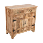 39 Inch Artisanal Farmhouse Style 2 Drawer Mango Wood Cabinet Console with 2 Door Storage Rustic Brown