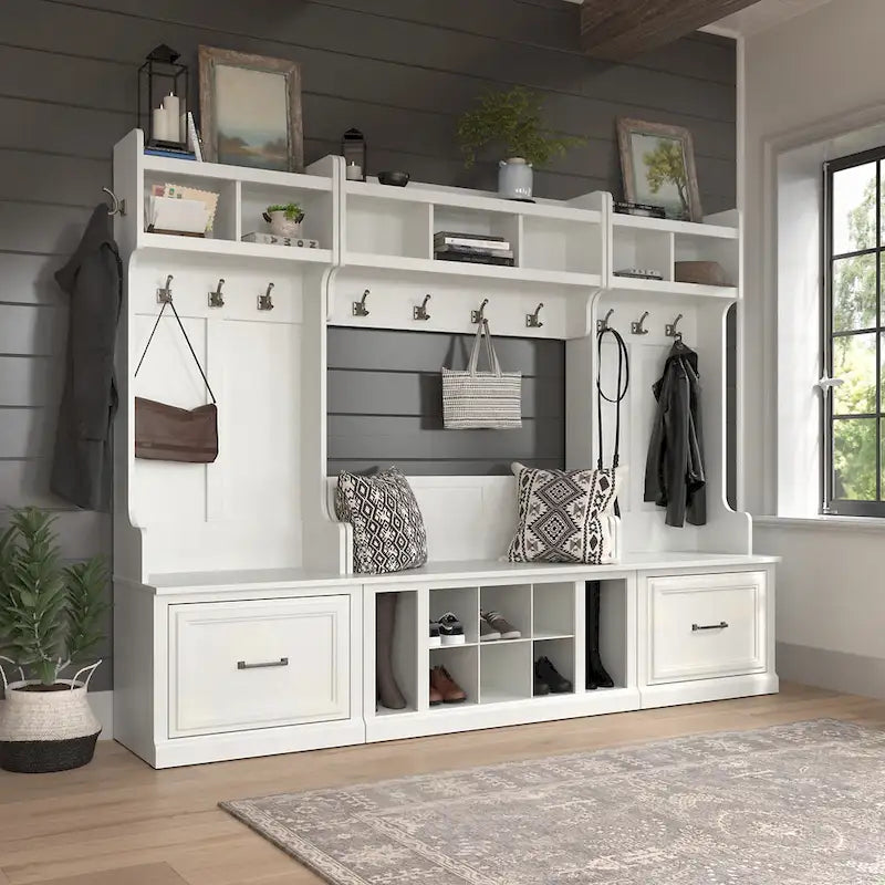 Woodland Full Entryway Storage Set with Coat Rack by Bush Furniture