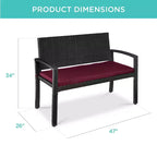 Best Choice Products 2-Person Outdoor Wicker Bench Garden Patio Porch Furniture w/ 700lb Capacity, Cushion