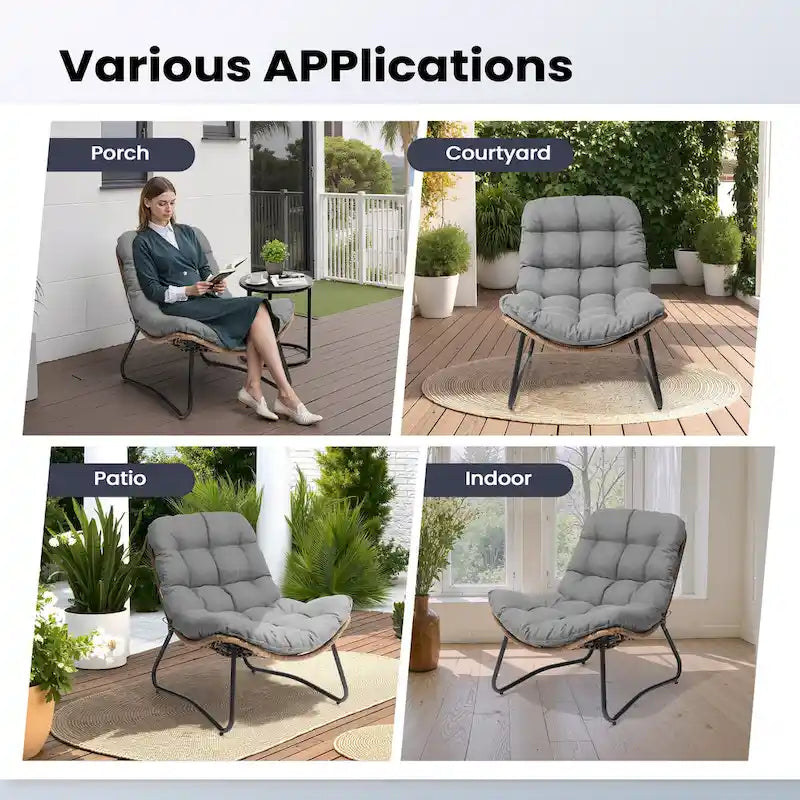 Papasan PE Rattan Chair with Cushion For Indoor Outdoor