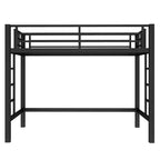 Metal Loft Bed, Space-Saving Loft Bed Frame with Dual Ladders & Guardrails, Black - ModernLuxe