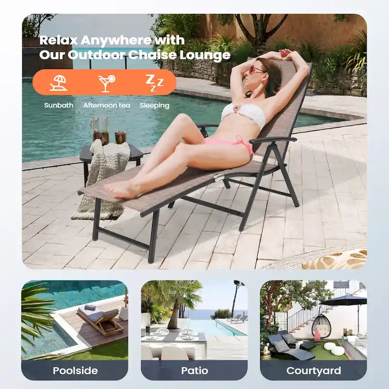 Pellebant 2PCS Adjustable Aluminum Patio Chaise Lounge Chair - N/A