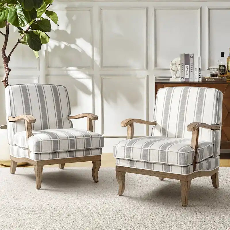 Rinaldo Farmhouse Polyester Armchair with Solid Wood Legs Set of 2 by HULALA HOME