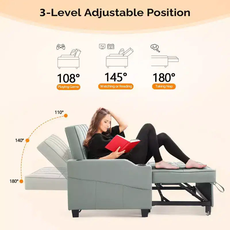 Upholstered Cats Claw Leather Convertible Reclining Sleeper Sofa Bed With Cushions For Small Spaces